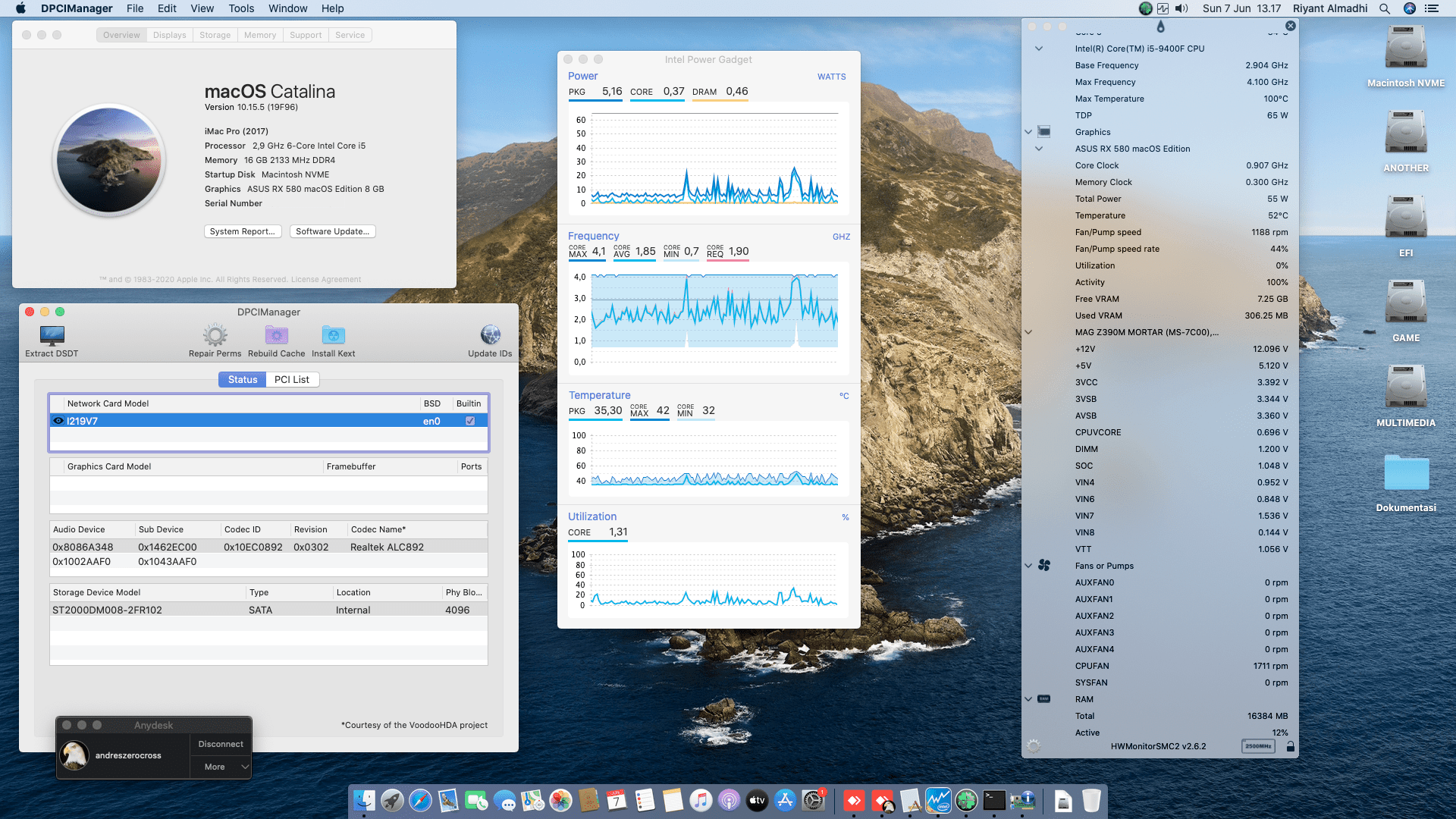 Success Hackintosh macOS Catalina 10.15.6 Build 19F96 in MSI Z390M Mortar + Intel Core i5 9400F + Asus RX 580